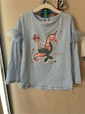 Girls' Mud Pie 4t Light Blue Long-Sleeve Mermaid Unicorn Top